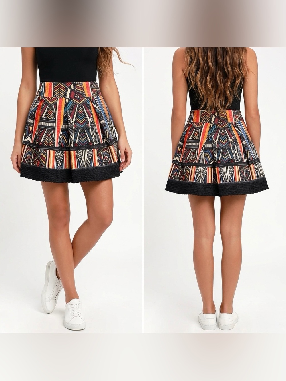 XHILARATION Womens Multicolor Geometric Striped Mini Scalloped Edge Skirt SizeM